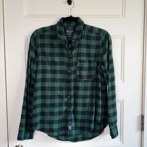 Abercrombie & Fitch Soft Flannel‎ Shirt Women's Small Green Plaid Button-Up